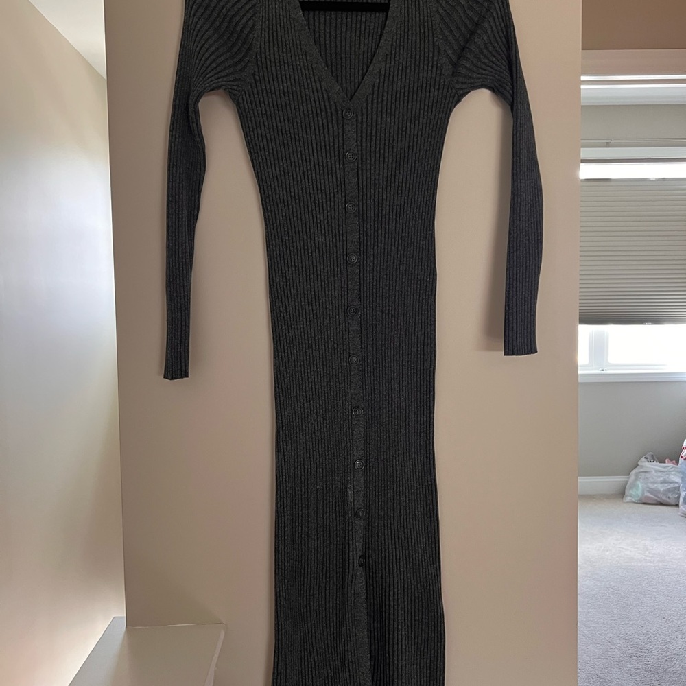 Gray Ribbed Knit Dress